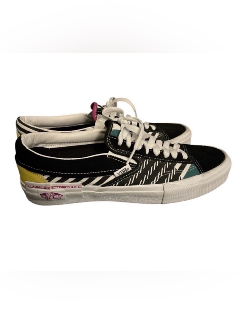Vans Black Juxtapose Low-Top Sneakers with Teal, Yellow & Pink Accents